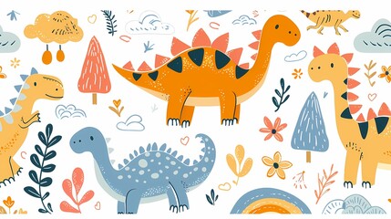 Retro cute graffiti dinosaur illustration poster background