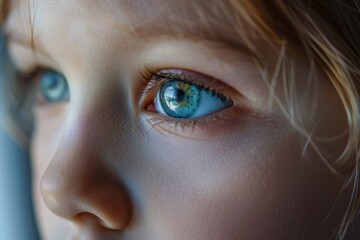 Fototapeta premium A detailed view of a young child's bright blue eyes, perfect for editorial or commercial use