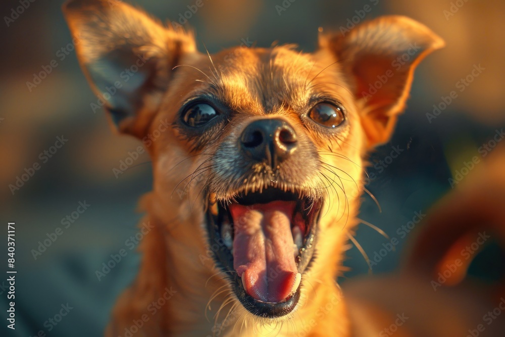 Poster a close-up view of a dog's open mouth, suitable for use in pet-related or educational contexts