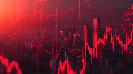 economic crisis declining graphs and red city global recession stock market crash inflation concept