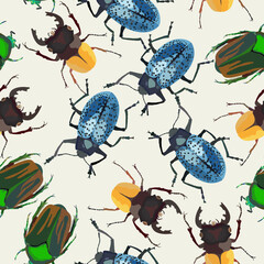 Colorful bugs. Vector seamless pattern