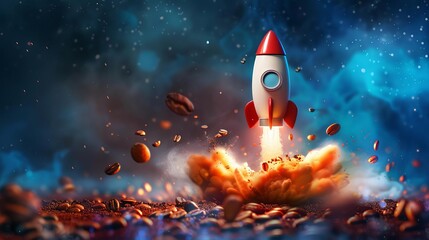 energizing coffee rocket blasting off creative caffeine boost concept illustration digital art