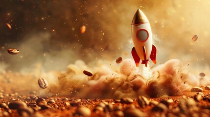 energizing coffee rocket blasting off creative caffeine boost concept illustration digital art