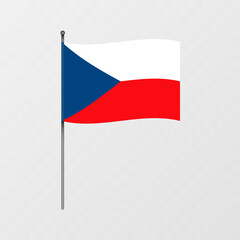Czech Republic national flag on flagpole. Vector illustration.