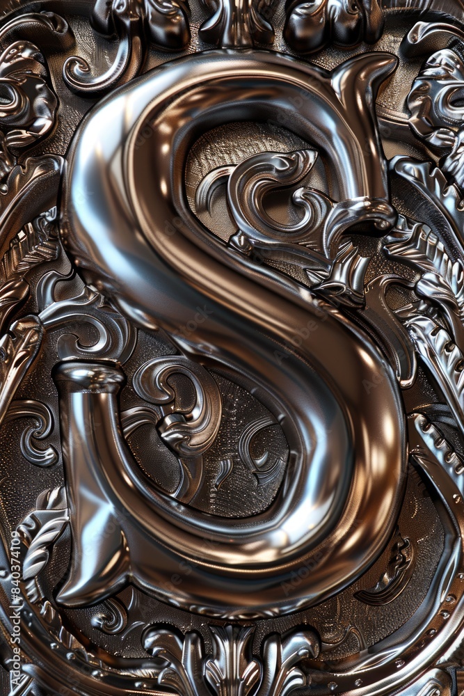 Poster A close-up of a shiny letter S on a metallic surface