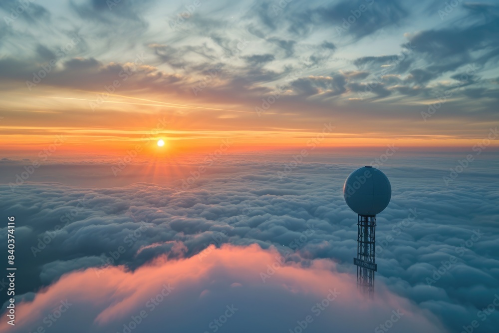 Poster A sunset scene with clouds and a radio tower in the background