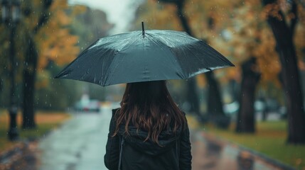 A woman holding an umbrella on a rainy day