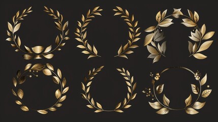 Obraz premium A collection of four gold wreaths against a dark background