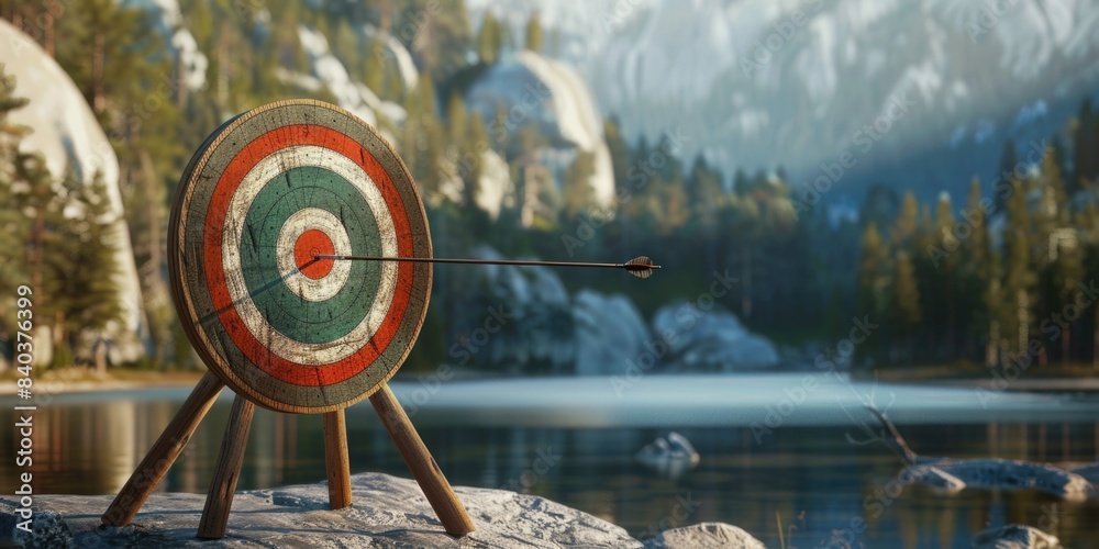 Poster A target floating on calm water, suitable for various themes and uses