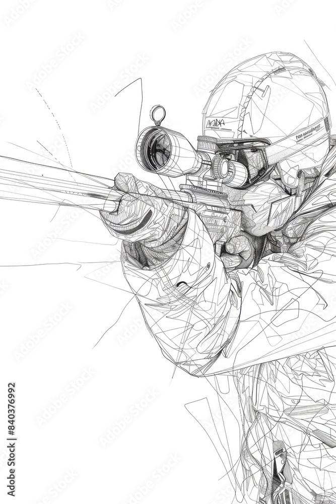 Poster a person preparing to shoot with a rifle, suitable for use in outdoor and adventure contexts
