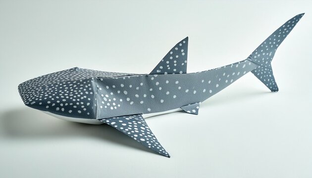 Animal concept paper origami isolated on white background of a whale shark - Rhincodon typus - is a slow-moving, filter feeding carpet shark and the largest known extant fish species with copy space