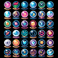 A sprite sheet of pixel art icons for a crystal ball from an RPG game