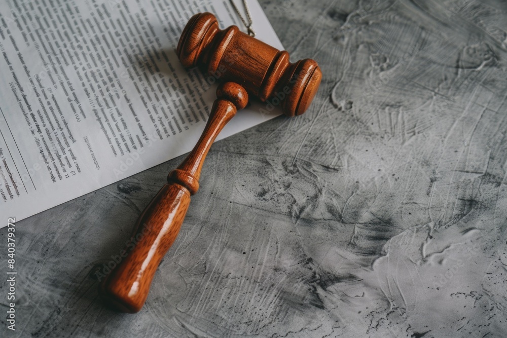 Poster a wooden gavel rests on the cover of an open book, ready for use in a meeting or lecture