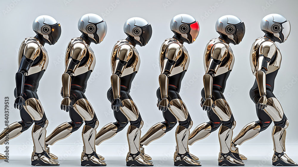 Wall mural futuristic robots in evolution sequence with advanced technology and ai integration