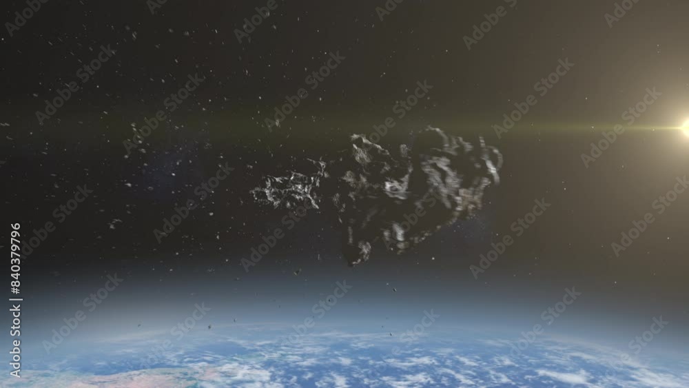 Wall mural asteroids collide with each other near earth's atmosphere. 3d rendering meteor asteroid impact, glob