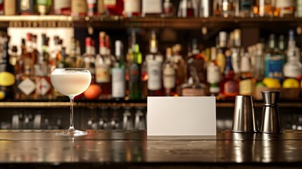Crafting Cocktails Stylish Mixologist Bar with Business Cards Ingredients and Glassware