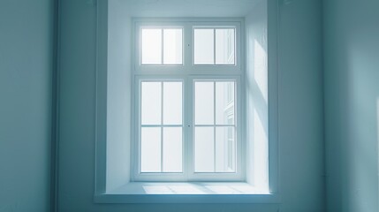 Fototapeta premium A window in a room with blue walls, providing natural light and a view