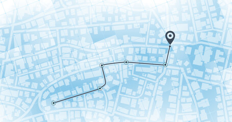 Abstract navigation plan of urban area. Location with GPS map. Map with signs of streets, roads, house. Simple scheme of city. Colored flat, editable vector illustration