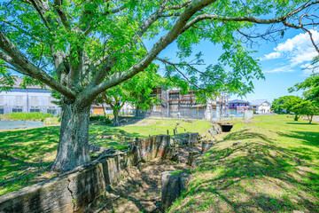 初夏の三池炭鉱宮原坑　福岡県大牟田市　Miike Coal Mine Miyahara Pit in early summer. Fukuoka Pref, Oomuta City.	