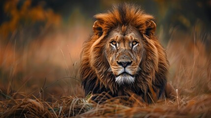 Fototapeta premium majestic african lion portrait intense gaze of apex predator in natural habitat wildlife photography