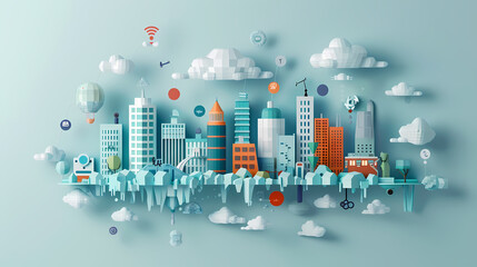 Internet of things iot and networking vector image Paper cut style