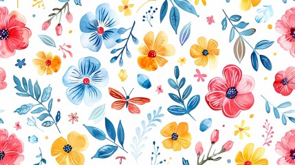 Retro watercolor flower pattern illustration poster background