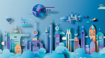 Internet of things iot and networking vector image Paper cut style