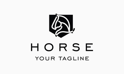 Vector horse equine shield logo vector icon illustration