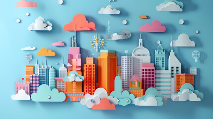Fototapeta premium Internet of things iot and networking vector image Paper cut style
