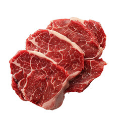 raw beef steak slices isolated on white background. transparent background.