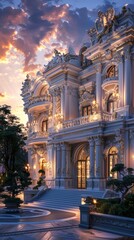 Fototapeta premium Twilight Majesty - Grand Baroque Palace with Ornate Facades and Columns