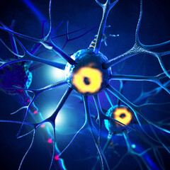 Medical concept background, neuron, nerve cell connected to others, forming nerve networks, 3d rendering