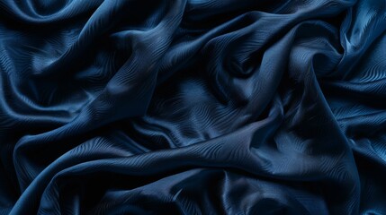 Fototapeta premium Close-up of smooth shiny blue satin fabric