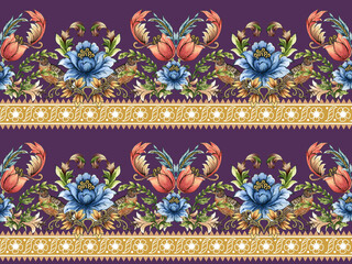 Obraz premium Digital textile design Beautiful ethnic style Baroque rococo jacobean retro ancient seamless floral hand made pattern
