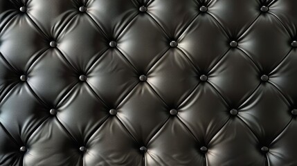 Naklejka premium a close-up of a black leather couch cushion with buttons. posh black leather background