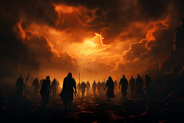 Painting illustration image made with generative AI technology of christianity symbols