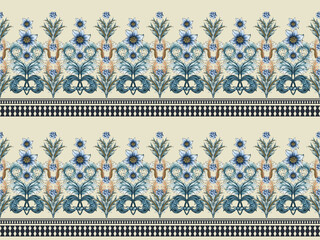 Digital textile design Beautiful ethnic style Baroque rococo jacobean retro ancient seamless floral hand made pattern