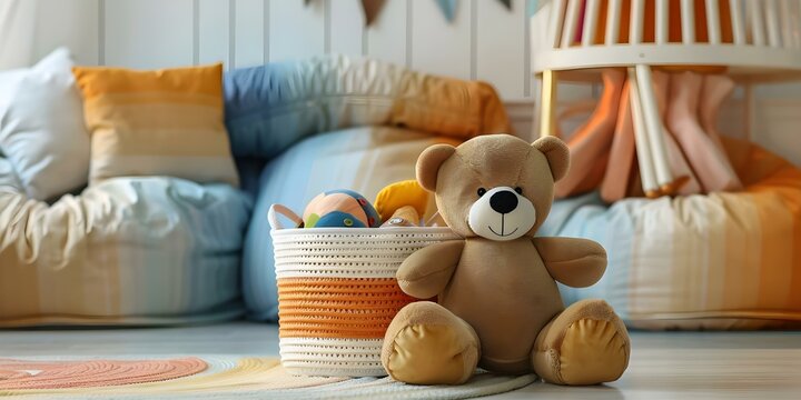 Colorful toy storage baskets for childrens room organization and clutter reduction. Concept Kids Room Organization, Toy Storage Solutions, Colorful Baskets, Decluttering Tips