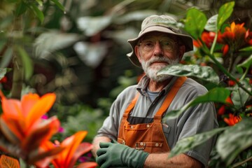 As the sun set over the botanical garden, the proud gardener posed for a portrait among the blooms he had nurtured for years