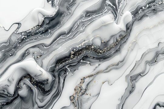 Abstract marble texture with black, white, and gold accents.