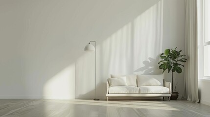 Fototapeta premium minimalist interior empty white wall in modern living room architectural photography