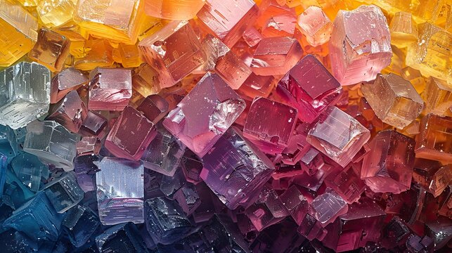 image showing erythritol sugar crystals with a range of hues and textures captured under a microscope.illustration
