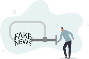 Obraz premium businessman leader squeezing and destroy the word fake news.flat vector illustration.