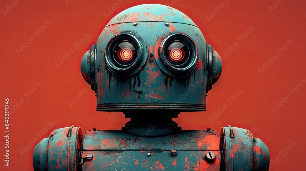 Poster for the concepts of robotics and sci fi futuristic ai a toy robot picture was manipulated modified a
