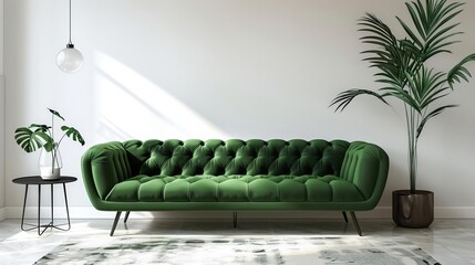 modern green sofa on white background minimalist interior design 3d rendering
