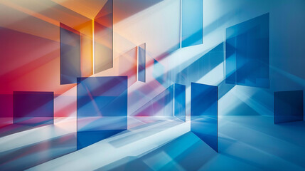 Beautiful futuristic colorful sun light glow empty room 3d background.