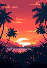 夕日 フラットベクターイラスト