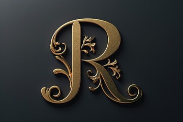 A golden letter R sits alone on a black background, perfect for adding a touch of luxury and elegance to your design