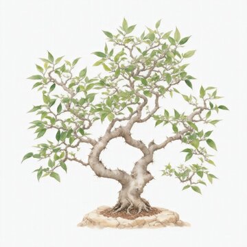 watercolor bonsai tree with green leaves clip art preview