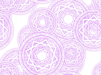 紫色の魔法陣の壁紙、背景。シームレス。